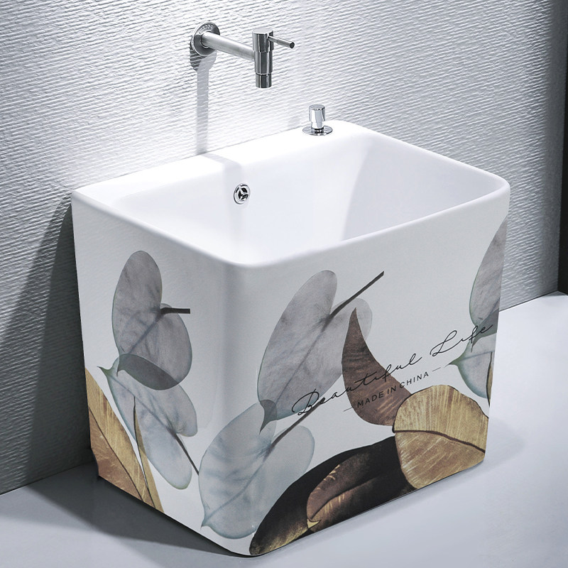 Nordic large washing mop pool home balcony powder room ceramic mop basin mop basin with faucet hole - Taobao