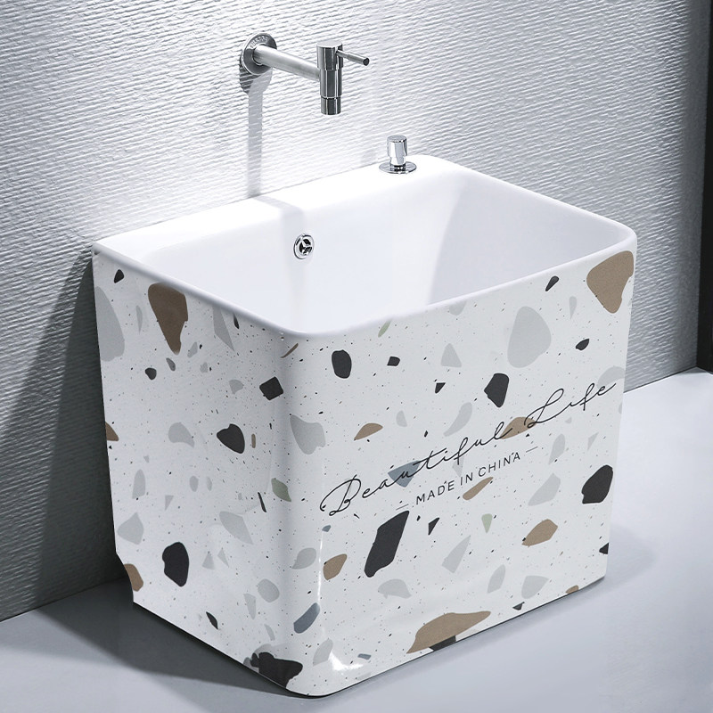 Nordic large number washing mop pool Home Balcony Make-up Room Ceramic Mop Basin mop basin with tap holes