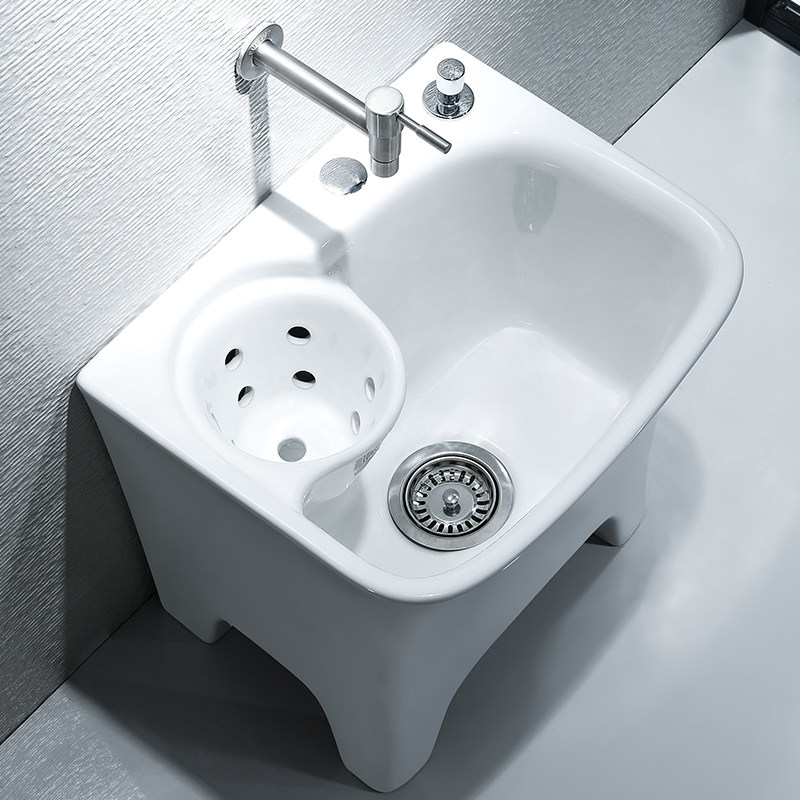 High foot mop pool Home Balcony Make-up Room Mop Pool Side Platoon With Ceramic Drain Basket Small Groove Pool