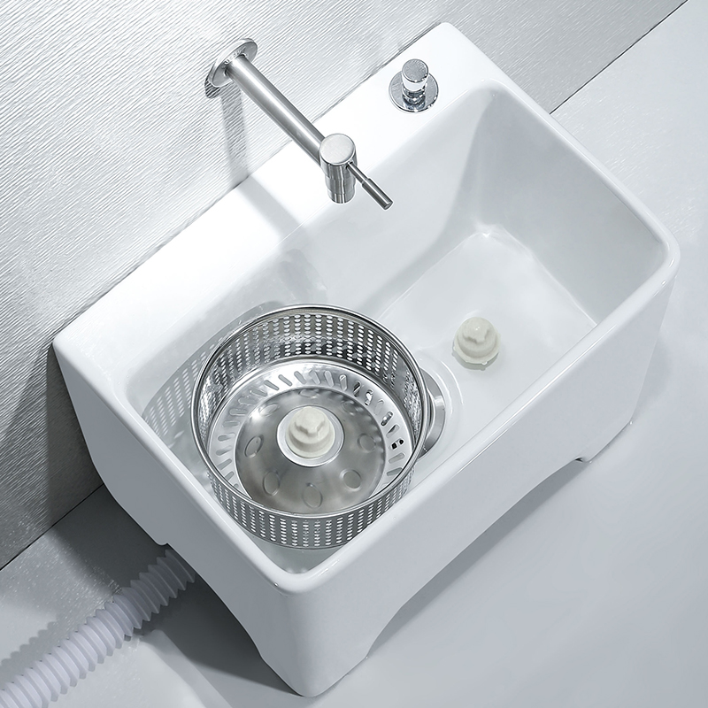 Ceramic mop pool balcony high-footed trumpet household wash mop pool mop pool floor mop basin double drive floor-standing