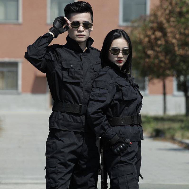 Black precepts Laurau workwear men wear and wear resistant security clothing Spring and autumn suit construction site work clothes military training