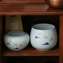 Ceramic tea wash large household water glass Japanese Jianshui creative hand-painted tea ceremony accessories pen wash cup wash tea slag tank