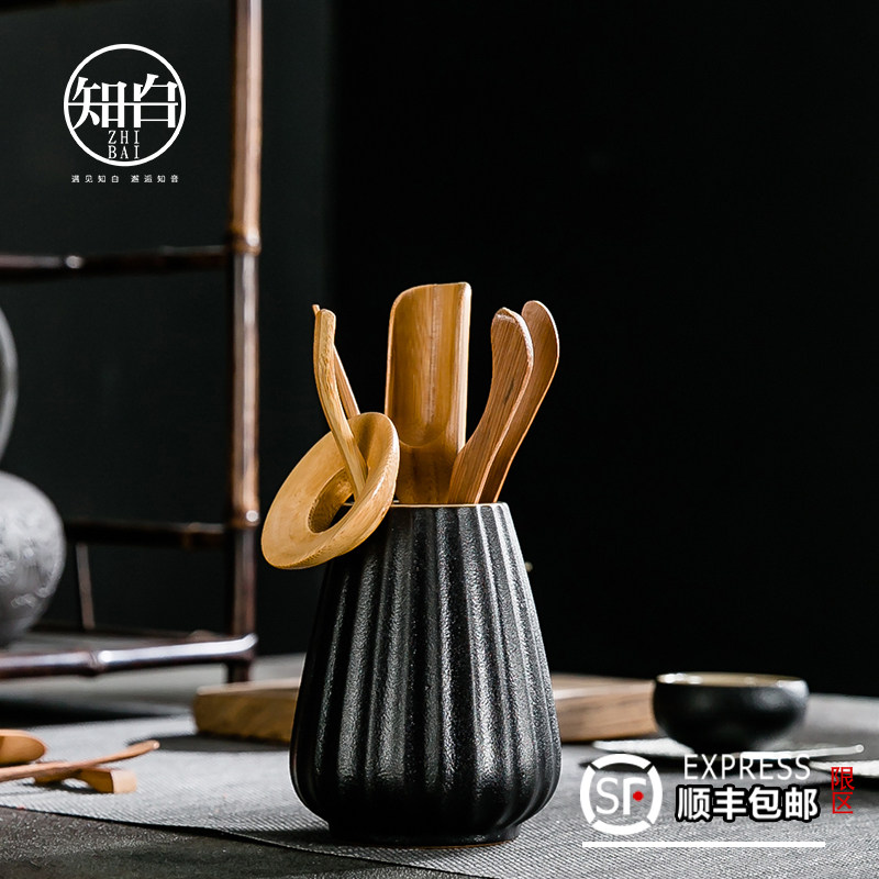 Know white tea ceremony six gentleman ebony kung fu tea accessories tea clip tea spoon ceramic tea plate parts parts