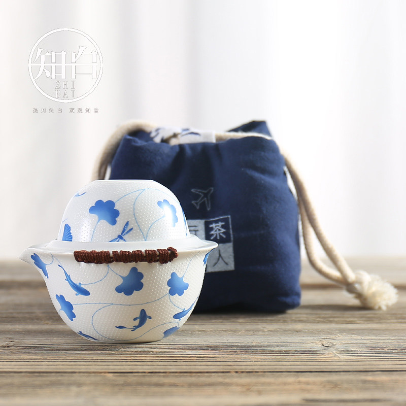 Known White Mining Lotus White Porcelain Express Guest Cup Travel Outdoor Tea Set A Pot of Gongfu Tea with portable cup lid bowl