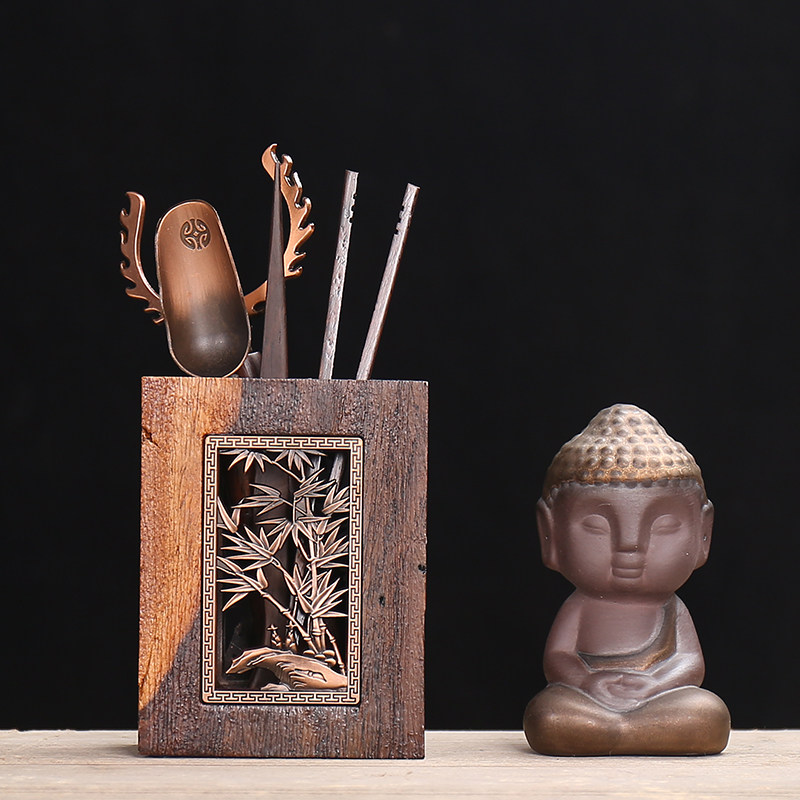 Zhibai ebony wood six gentlemen kung fu tea set accessories tea ceremony 6 pieces of tea clip Cup fork tea pet plate