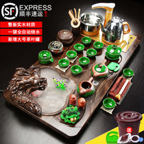 Tea set set household automatic Integrated Solid Wood living room tea tray running water atomization tea table set ceramic bubble teapot