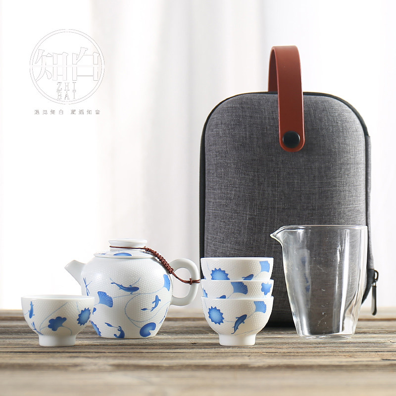 Known white mining Liandry tea making kit one pot of four cups outdoor vehicular travel tea tea office teapot glass justice
