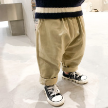 Baby Pants Spring Autumn Outside Wearing Card Its Color Grinding Hair Thickening Boy Straight Cylinder Loose Tooling Long Pants Children Casual Pants