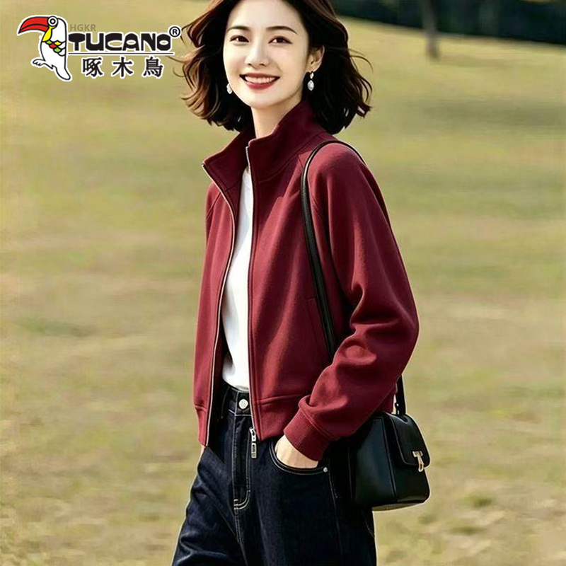 Woodpecker Simple Stand-Up Collar Zip-Up Cardigan Sweatshirt for Women, Autumn 2026 New Versatile Stylish Short Jacket Top Woodpecker Simple Stand-Up Collar Zip-Up Cardigan Sweatshirt for Women, Autumn 2026 New Versatile Stylish Short Jacket Top