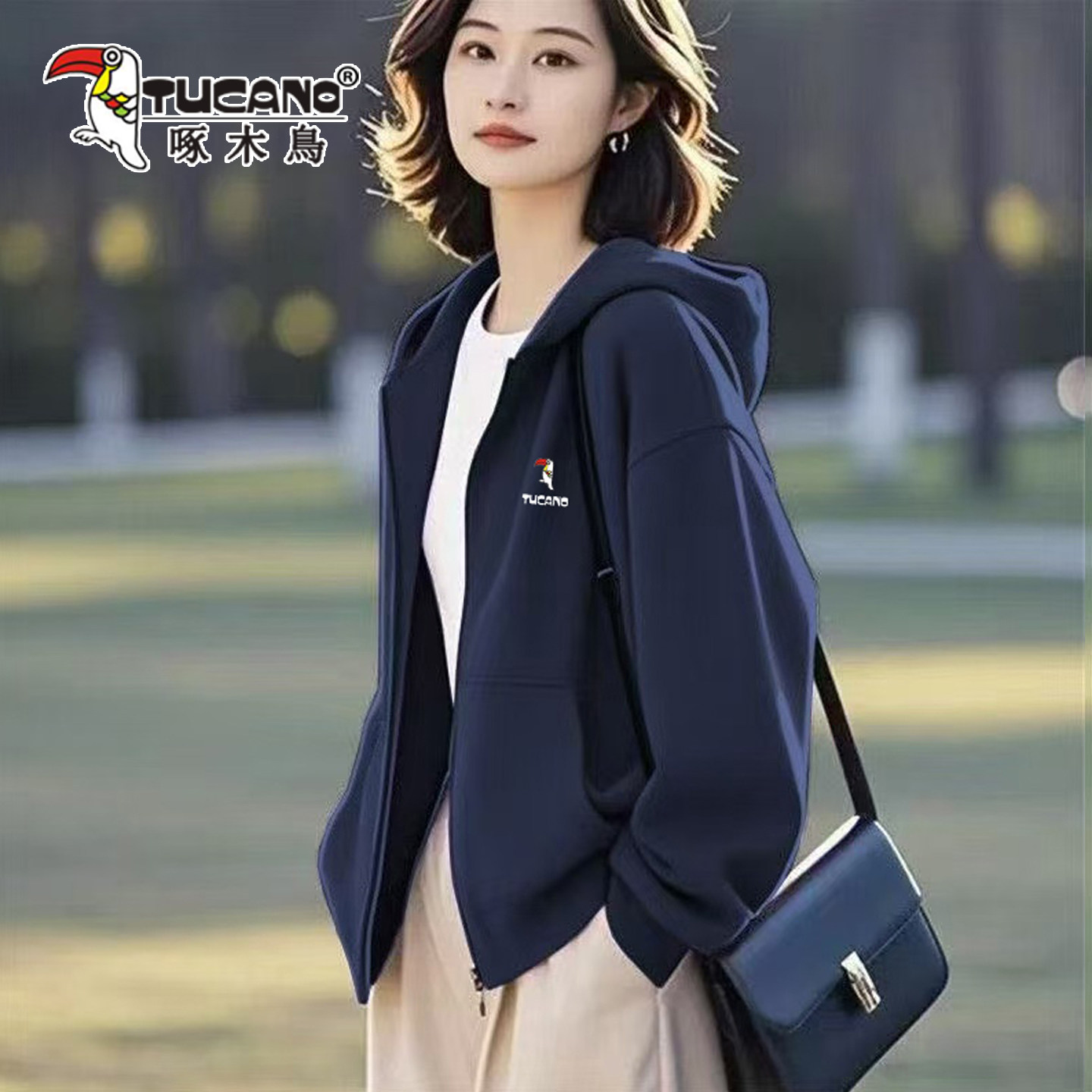 啄木鸟时尚连帽卫衣女休闲高档女装春季新款洋气百搭开衫上衣外套