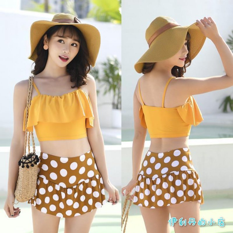 Swimsuit women's hot spring thin swimsuit conservative ins student two-piece small chest gathered new skirt sweet swimsuit