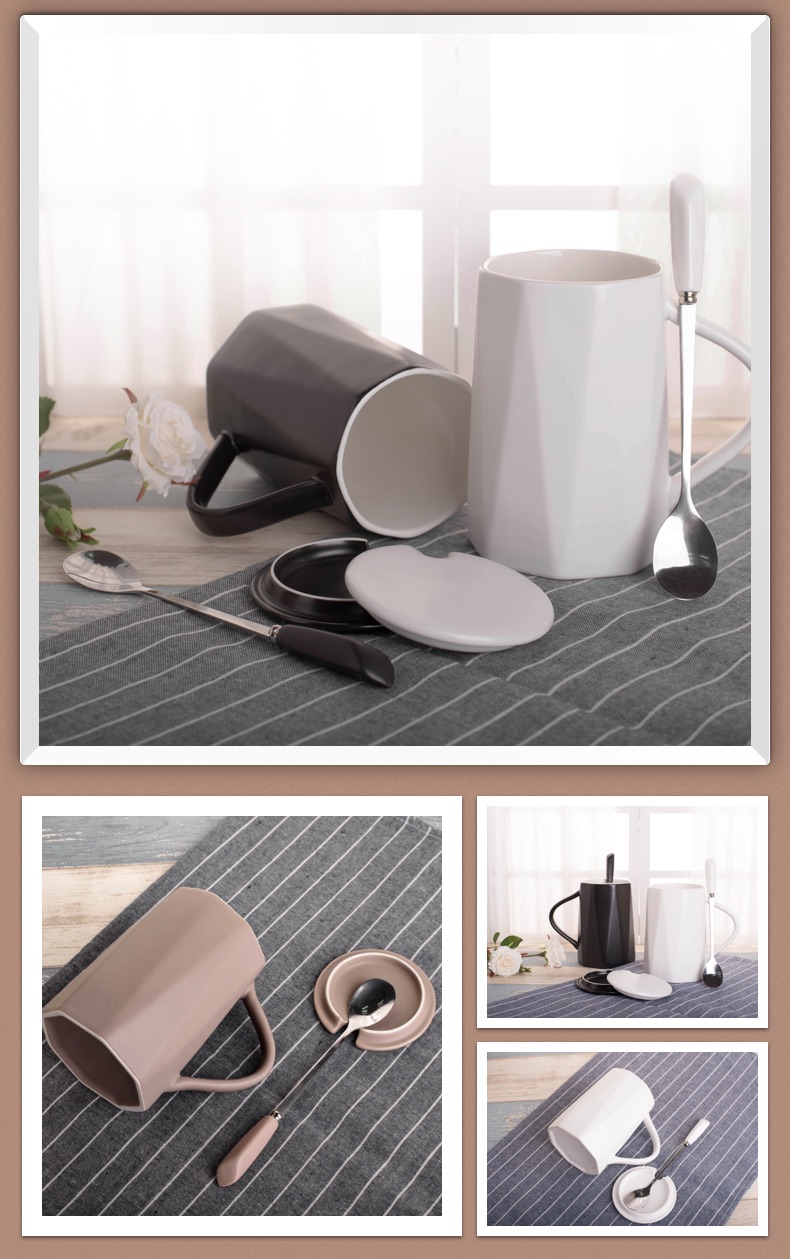 Male move trend mark cup with cover run Chinese office glass ceramic cups domestic large capacity coffee cup