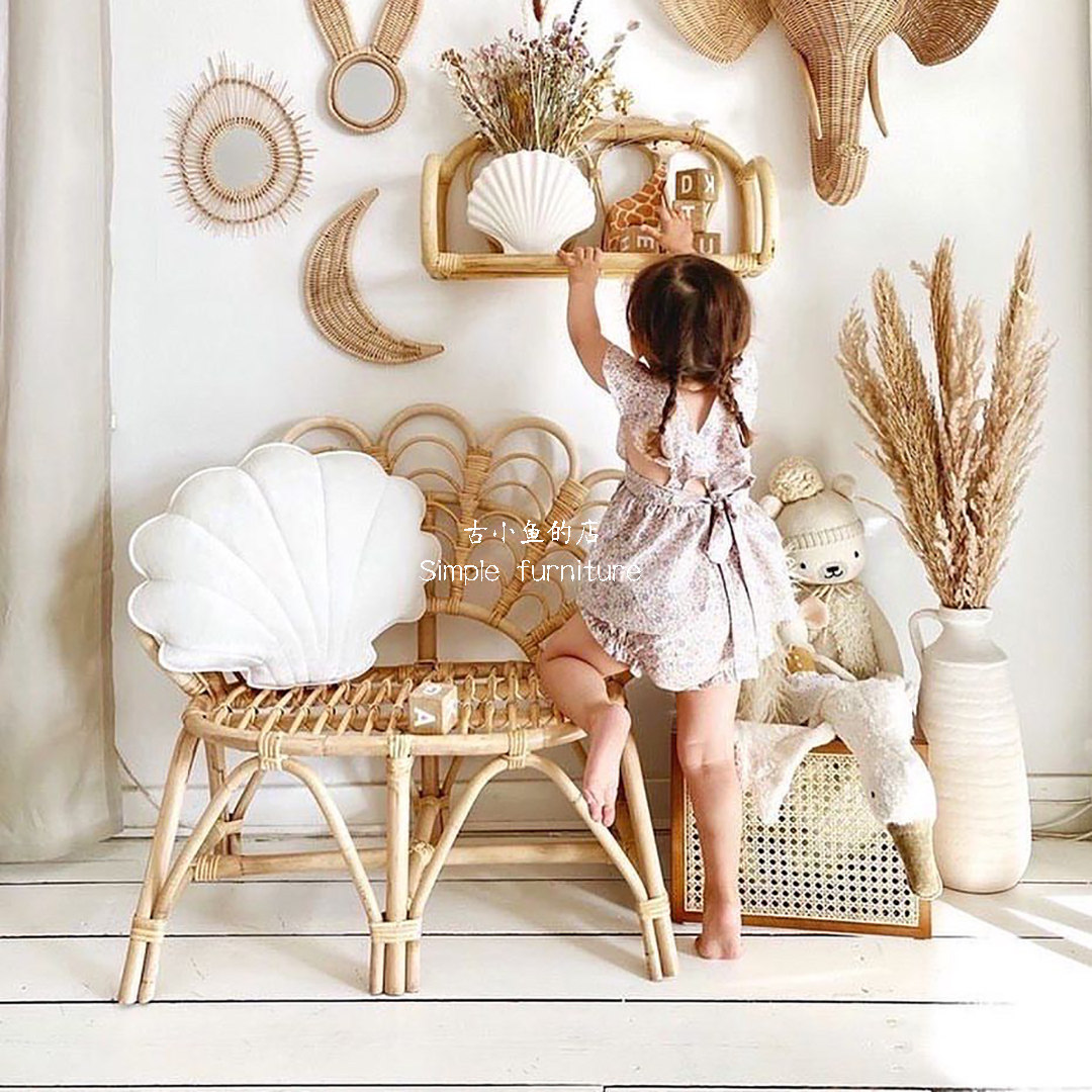 Ancient small fish Nordic style children's rattan chair single and double creative children's room furniture lodge sofa ins peacock chair