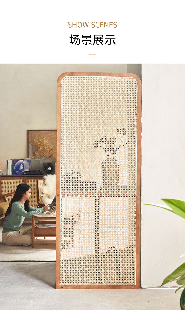 напольная ширма 北欧创意置物座屏小户型家用玄关隔断白蜡木可移动客厅卧室屏风
