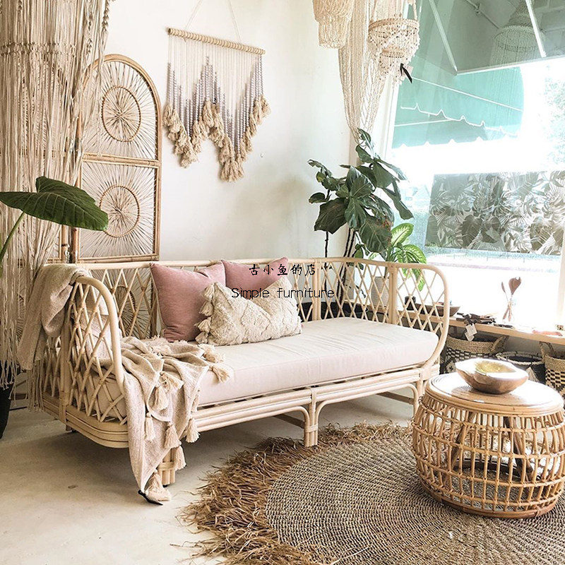 Ancient small fish Nordic rattan sofa ins Southeast Asian rattan furniture hostel inn home double three true rattan chair