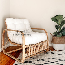 Ancient small fish ins rattan single sofa home stay indoor natural rattan chair lounge chair simple Japanese leisure sofa chair