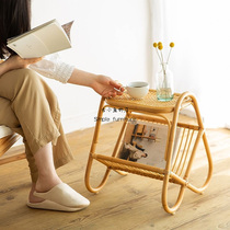 Ancient small fish ins rattan woven storage small tea table home stay wind floating window Japanese corner several mini magazine shelves