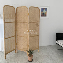 Ancient small fish Japanese rattan screen movable indoor entrance restaurant folding screen hostel balcony ins folding partition