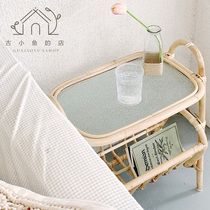 Ancient small fish ins rattan small tea table mini Japanese magazine rack home stay multi-layer storage side glass corner cabinet