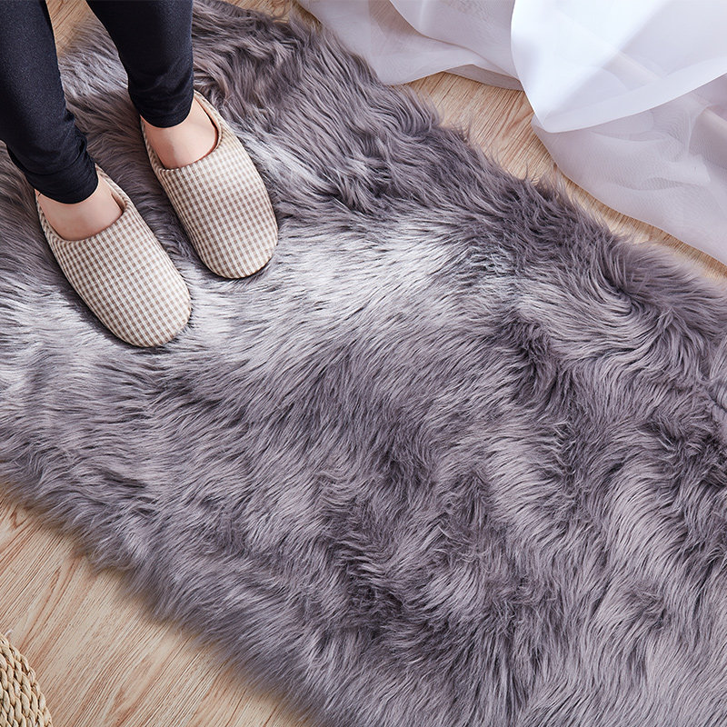 ins wind imitation wool rug Nordic black white long plush bed front bedside blanket net red photo light extravagant cushion