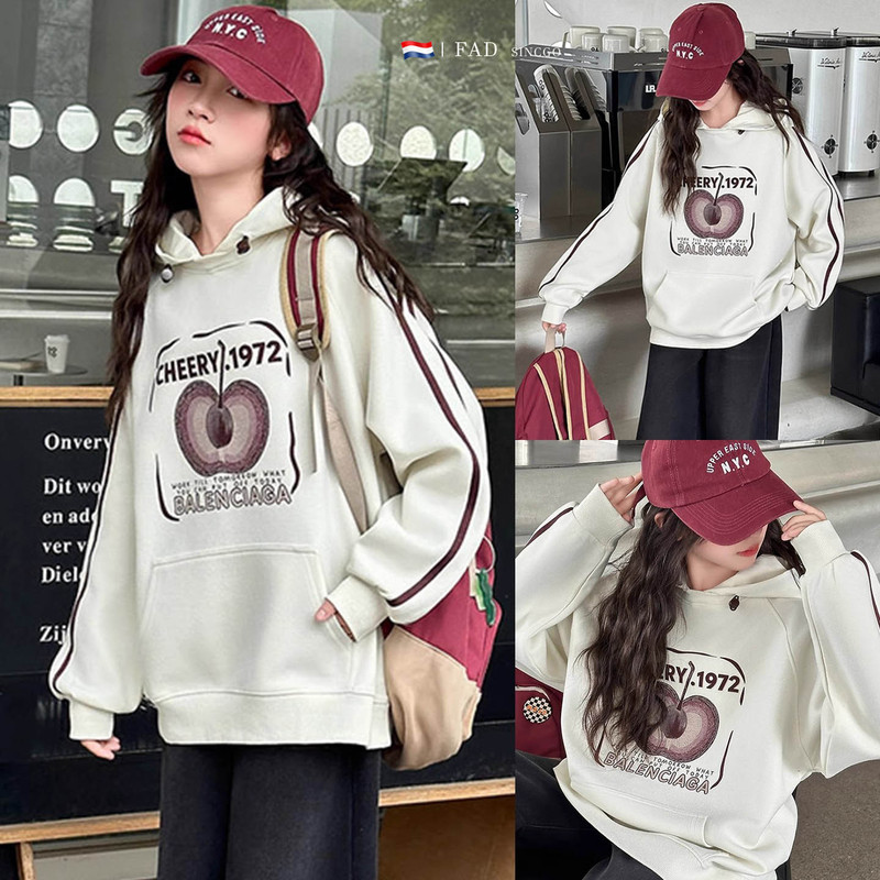 Fad Sincgo Girls' Hooded Sweatshirt for Middle School Students, Autumn Top for Older Children, Very Stylish and Versatile Clothing