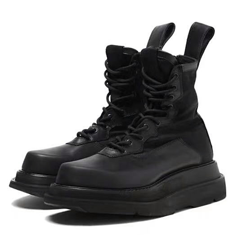 Pine Pasta Martin Boots Male laced with European and American personality thick bottom heightening male short boots Genuine Leather Tide Boots Man Low-cylinder boots