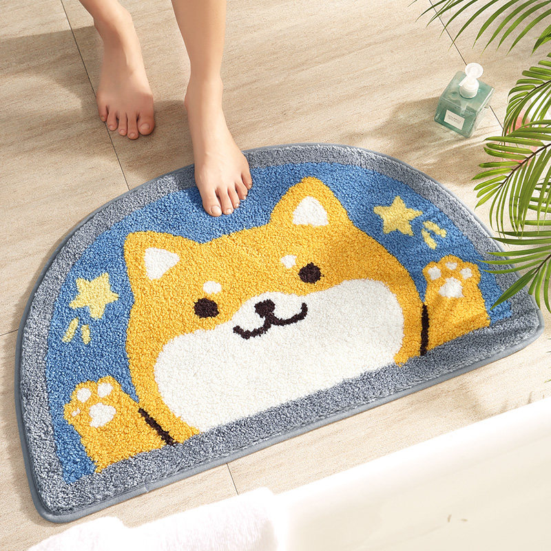 Japanese-style Shiba Inu bathroom non-slip floor mat semi-circular bathroom toilet entrance door water-absorbing foot mat carpet washable