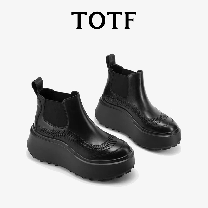 Totf British Style Thick-Soled Chelsea Short Boots 2026 Autumn and Winter Popular Trendy Fleece-Lined Versatile Height-Increasing Genuine Leather Women's Boots
