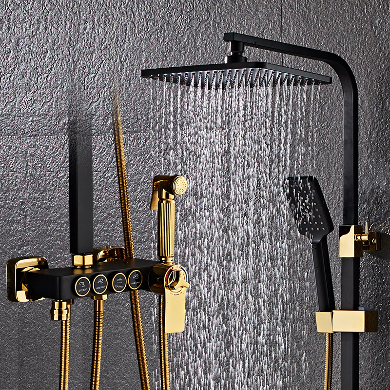 Nordic black all-copper faucet bathroom shower button shower set shower set housewife washer nozzle