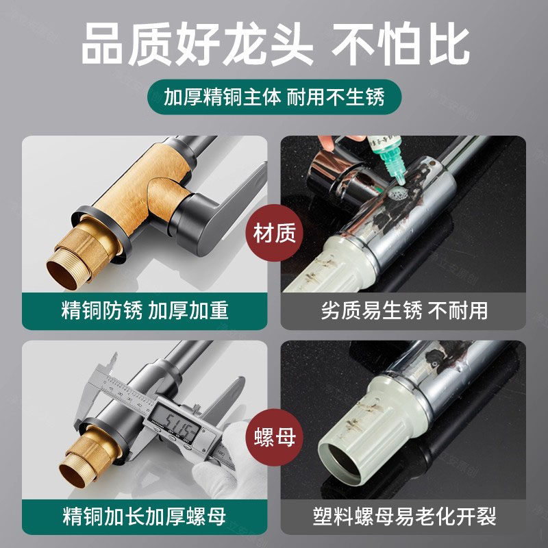 German Kitchen Faucet with Pressure-Boosting, Splash-Proof, Universal Rotatable Sink, Hot and Cold Two-In-One Faucet