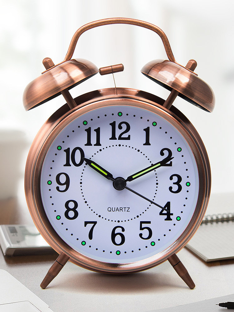 European-style creative student alarm clock for male and female students Silent bed head luminous snooze watch Ultra-loud sound mechanical alarm