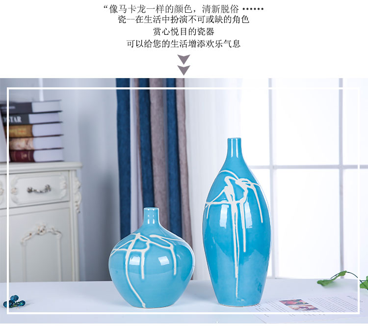 Jingdezhen ceramics vase sitting room adornment furnishing articles study three - piece suit modern fashion decoration blue flower arrangement