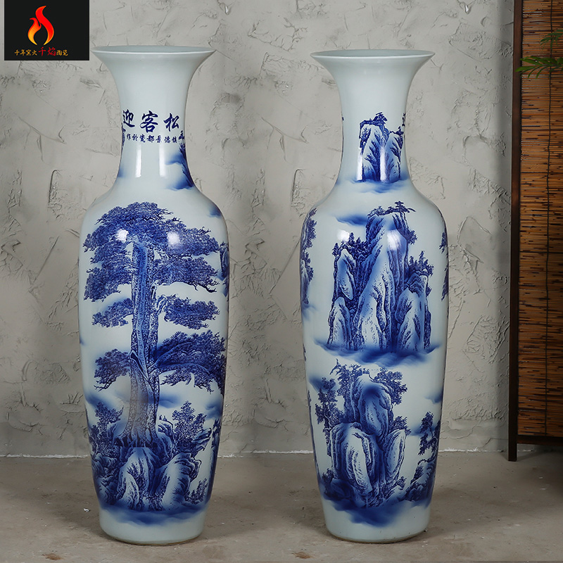 Jingdezhen ceramics landing large blue and white porcelain vase color ink furnishing articles have a visitor stateroom hotel decoration