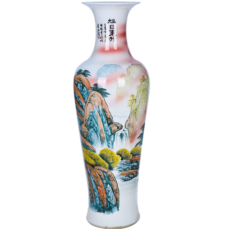 Jingdezhen ceramics hand color landscape luck landing a large vase furnishing articles sitting room opening gifts