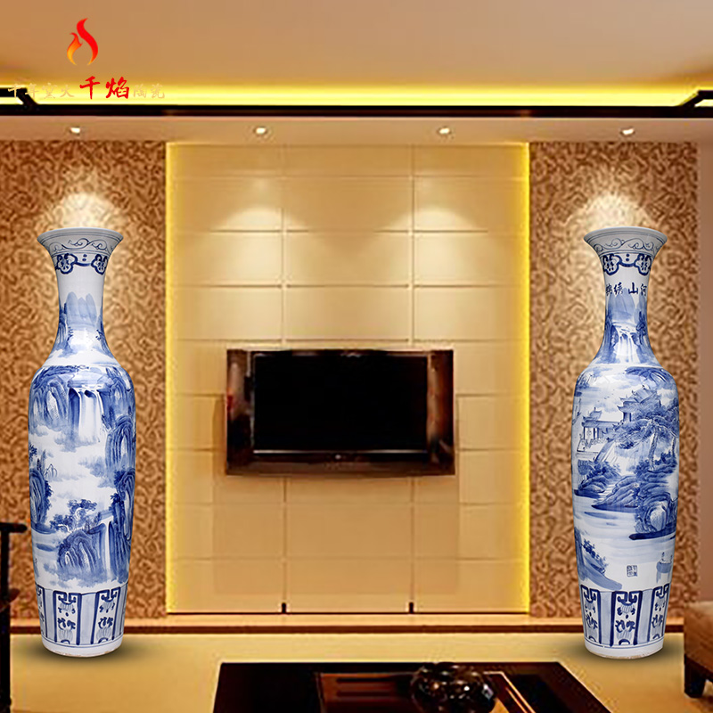 Jingdezhen ceramics of large blue and white porcelain vase splendid furnishing articles was sitting room of Chinese style flower arranging opening gifts