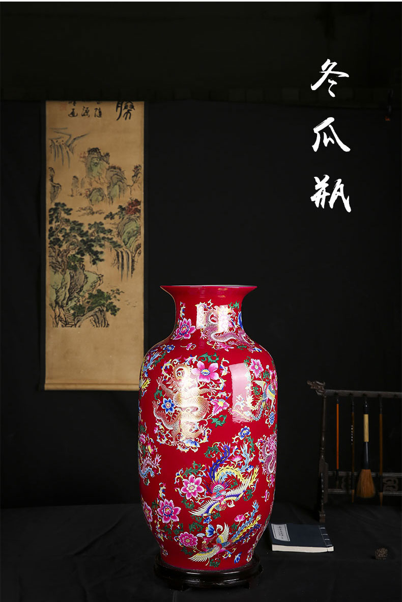 Jingdezhen ceramics vase landing red phoenix grain idea gourd tree modern Chinese sitting room place flower arrangement