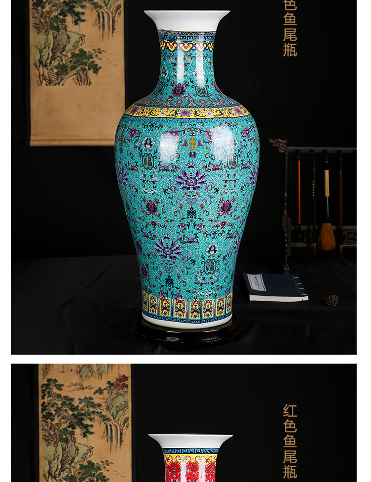 Jingdezhen ceramics colored enamel of large vases, flower arrangement home sitting room adornment furnishing articles fu lu shou Chinese style