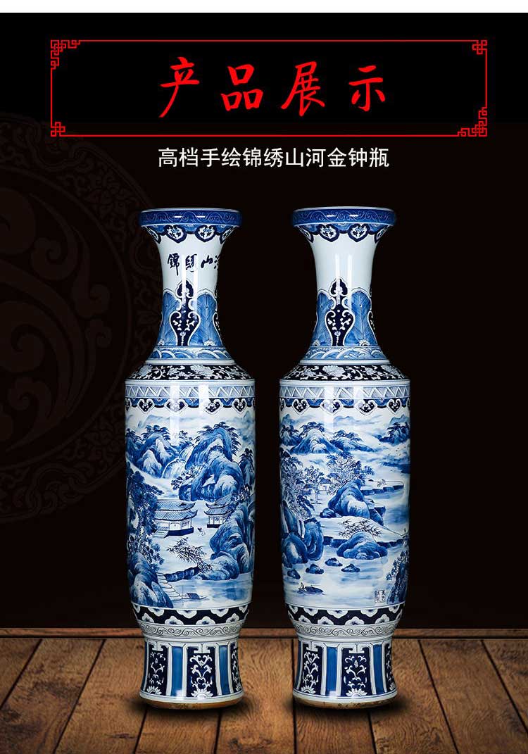 Big blue and white porcelain and hand made splendid sunvo jingdezhen ceramic vase opening hotel Chinese penjing admiralty bottle