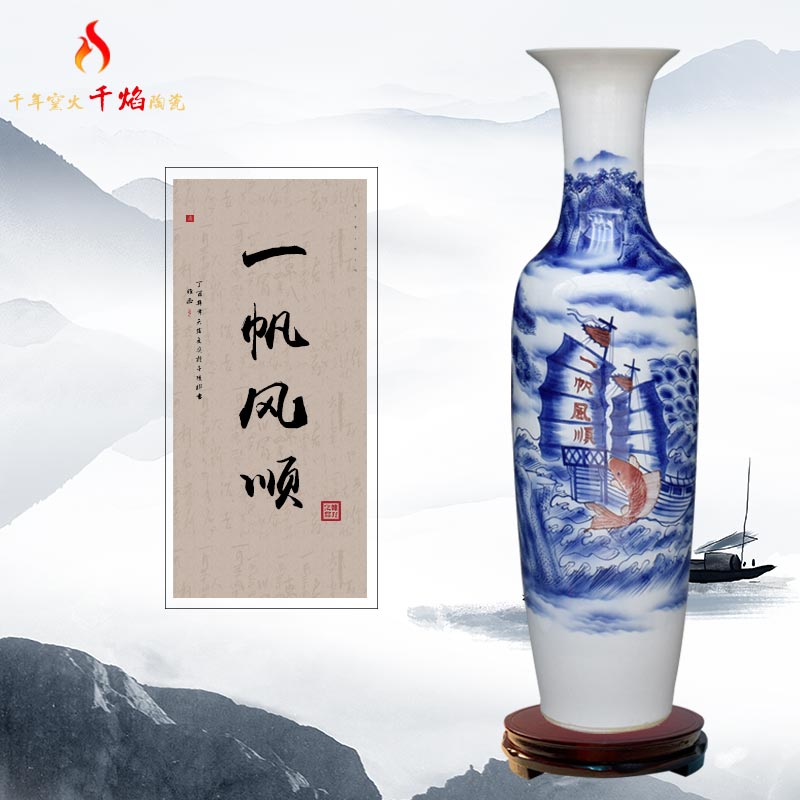 Blue and white porcelain of jingdezhen ceramics smooth landing big vases, flower arrangement sitting room adornment hotel opening furnishing articles