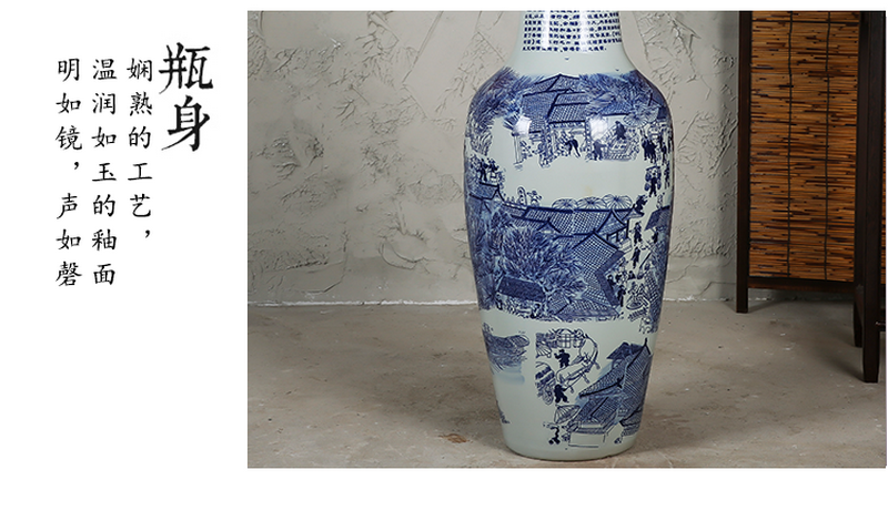 Jingdezhen ceramics of large blue and white porcelain vase hotel opening modern Chinese flower arrangement sitting room adornment is placed