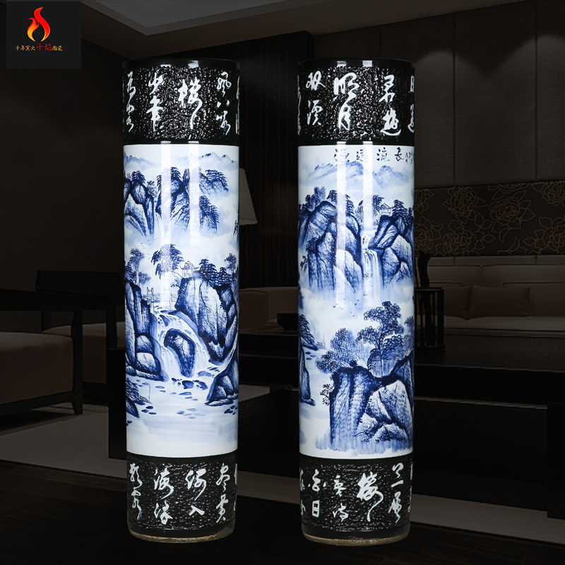 Blue and white porcelain of jingdezhen ceramics and hand - made enjoy a long history of the French quiver hotel big vase furnishing articles
