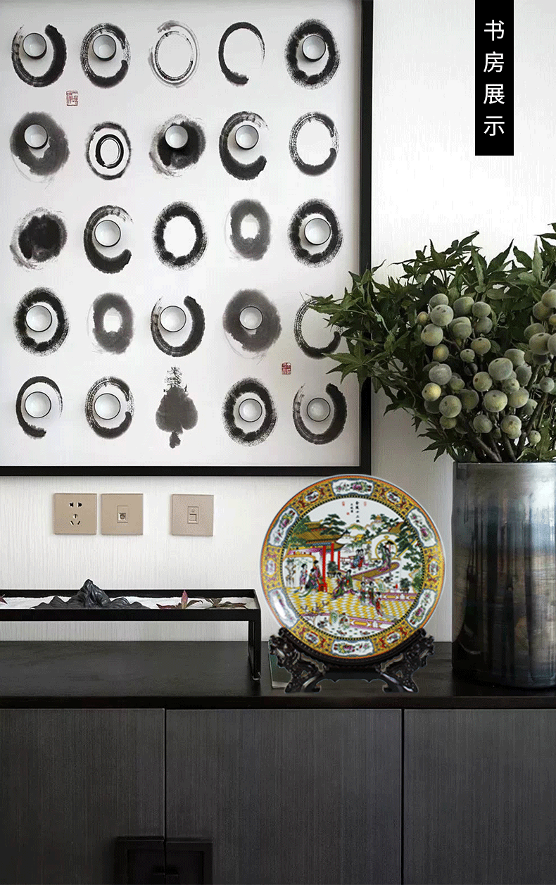 Jingdezhen ceramics ceramic plate hanging dish of modern Chinese style furnishing articles sitting room ark, rich ancient frame twelve gold hair pin