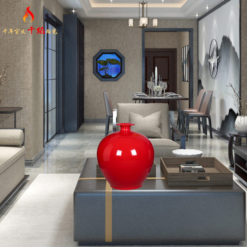 Pure color customization model of jingdezhen ceramics vase Pure yellow red ball bottle of the sitting room decorate household furnishing articles