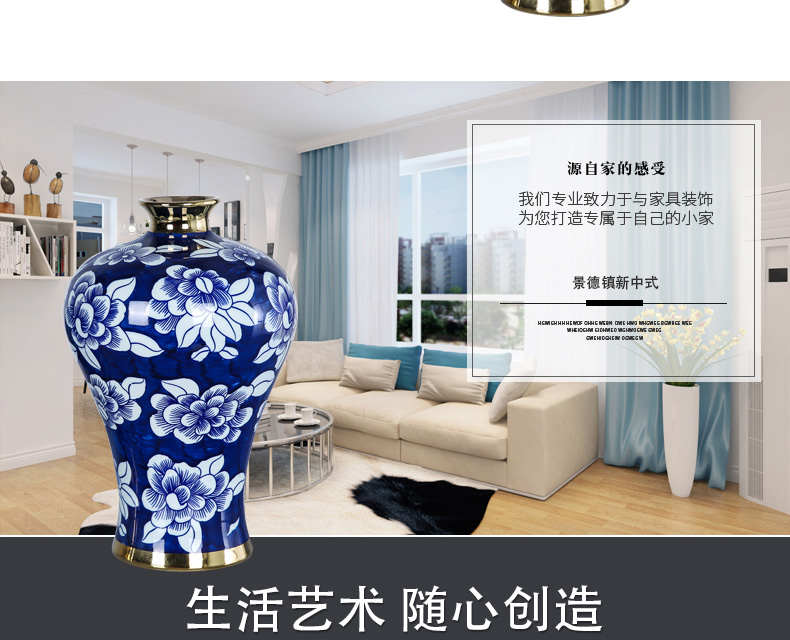 Mesa of jingdezhen ceramic vase light key-2 luxury furnishing articles sitting room adornment ornament blue and white peony flower arranging hand - made mei bottles