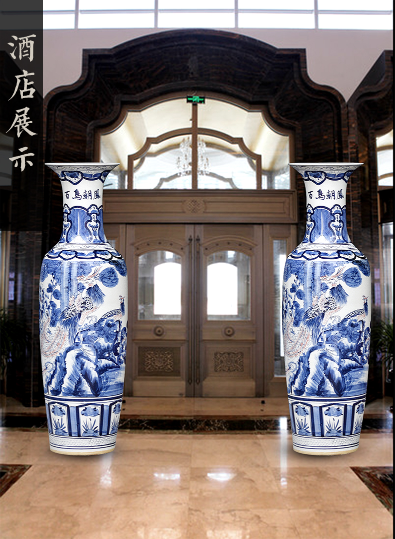 Jingdezhen blue and white youligong hand - made ceramics landing big vase birds pay homage to the king of Chinese style sitting room adornment is placed