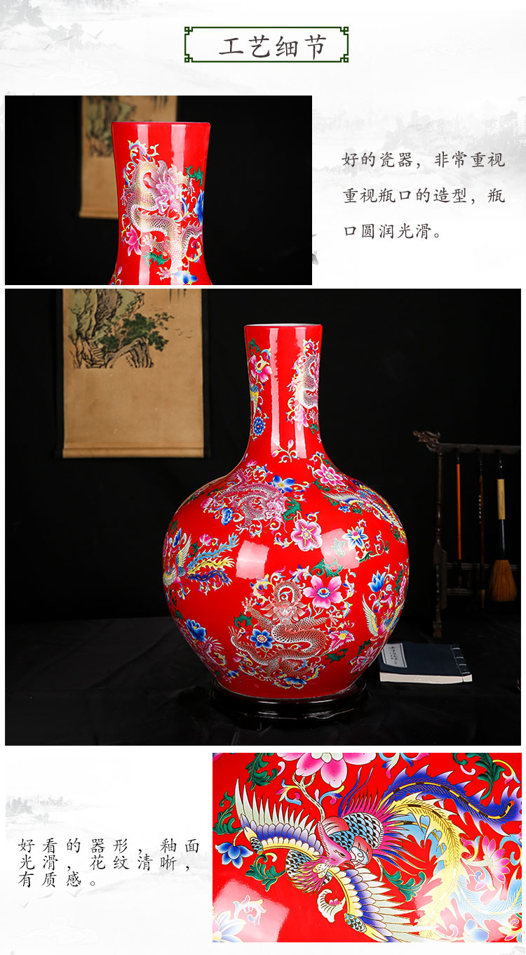 Jingdezhen ceramics, vases, flower arranging new Chinese style household furnishing articles sitting room adornment in extremely good fortune red, blue and yellow