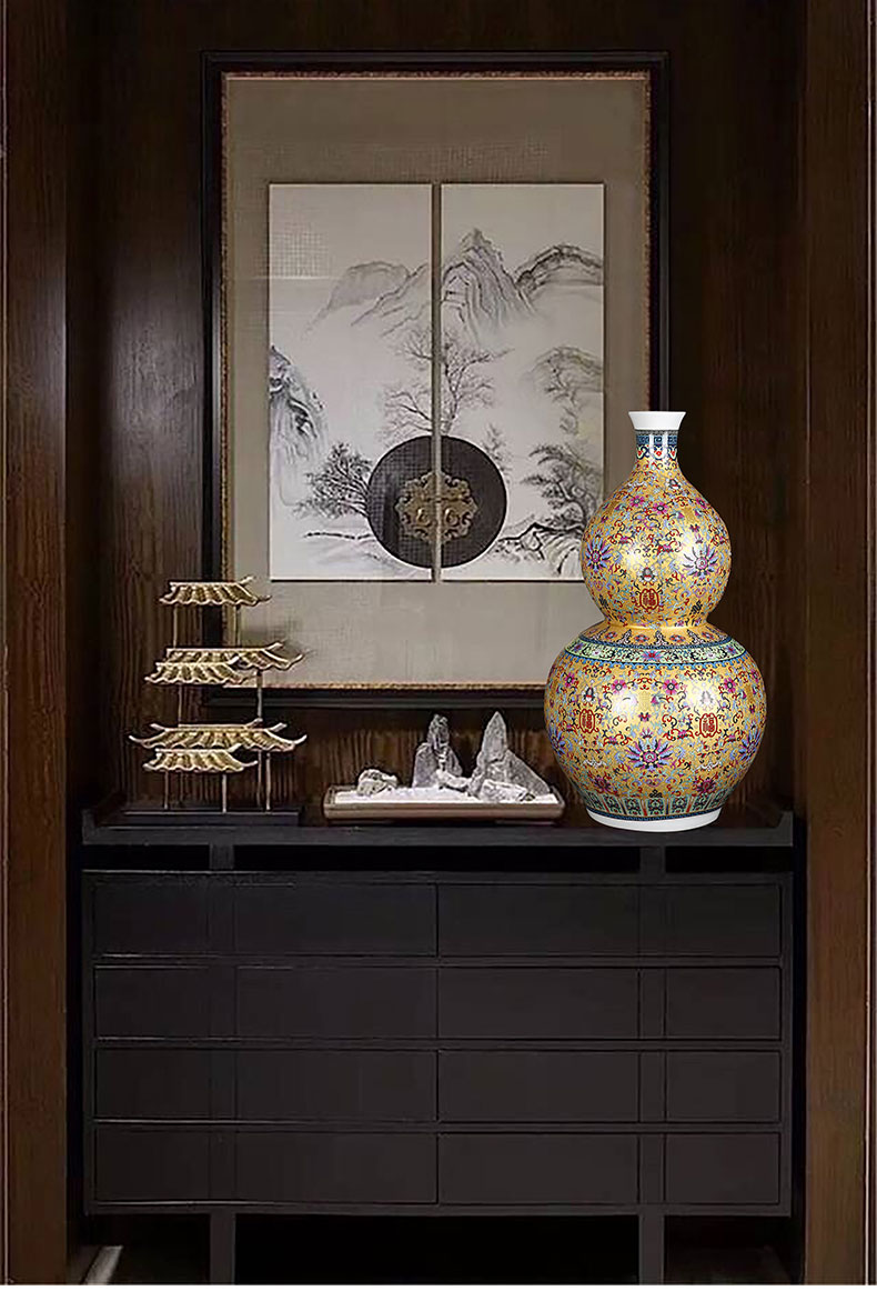 Jingdezhen ceramic colored enamel big vase household flower arrangement sitting room adornment TV ark, golden fu lu shou furnishing articles