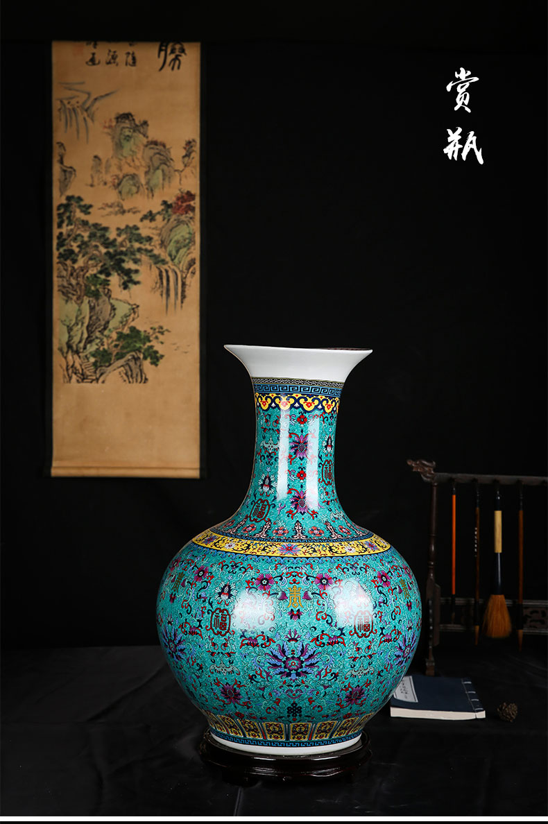 Jingdezhen ceramic colored enamel big vase household living room TV ark, fu lu shou furnishing articles gifts arranging flowers