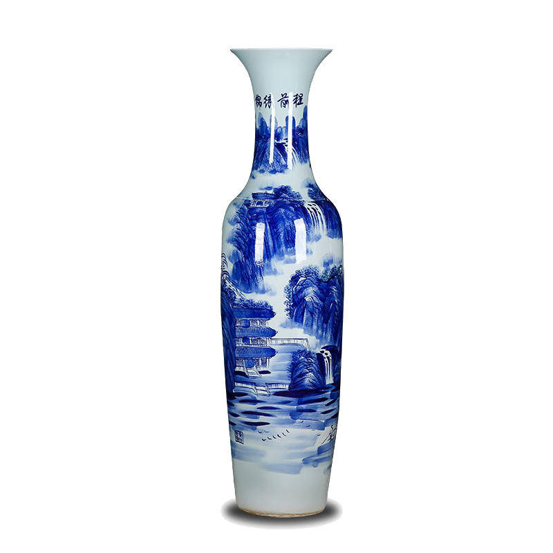 Thousands of flame jingdezhen ceramics of large hand blue and white porcelain vase landscape bright future for the opening place hotel