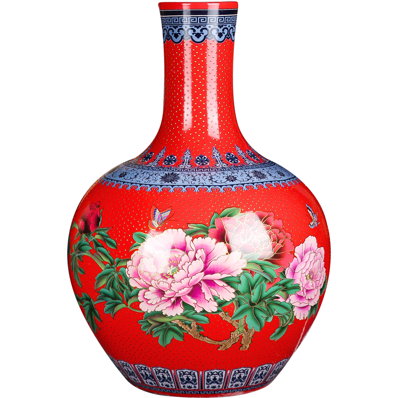 Jingdezhen ceramics vase red pearl glaze new Chinese style household tree flower arrangement sitting room TV ark, furnishing articles
